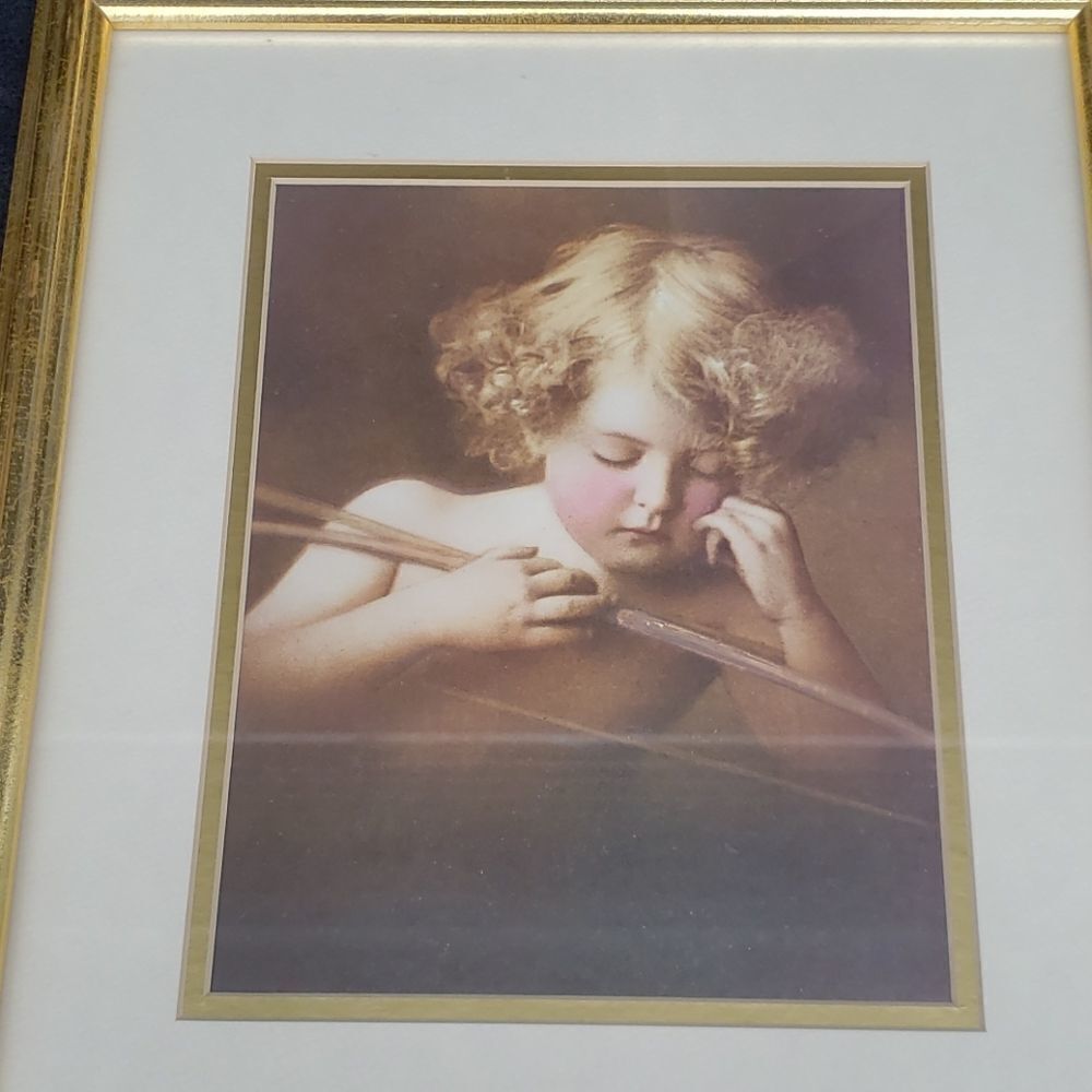 Vintage Home & Garden Party Sleeping Cherub Framed Art 15.5" x 13.5"